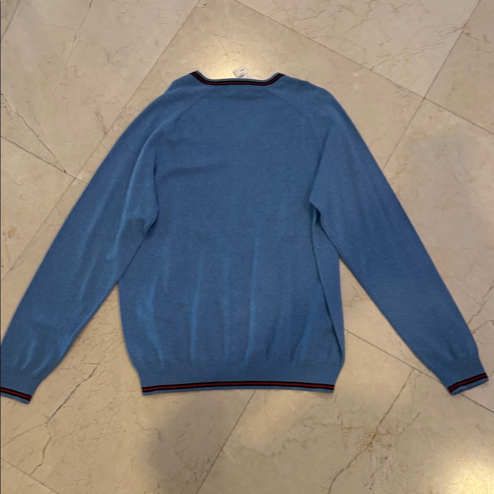 Brooks Brothers V-Neck Sweater in Blue with Red Trim - Picture 8 of 12